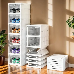 Étagère à chaussures pliable transparente à 6 niveaux facile à ra