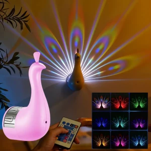 Applique murale en forme de paon 7 réglages de couleur avec téléc