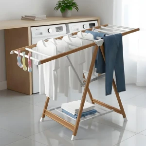 Sèche linge Aluminium à 4 Roues Design Bois – مجفف ملابس مع عجلات