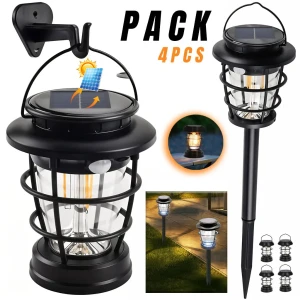PACK X 4 Lanterne de Jardin Solaire avec Détecteur de Mouvement J