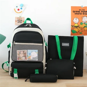 Ensemble de sacs d’école Kawai pour adolescents 4Pcs V3 CLBD Noir