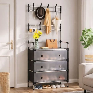 Porte-chaussures à 3 niveaux avec 8 crochets doubles pour l'entré