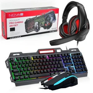 Nova Tech Pack Gaming 4en1 – Ensemble Complet Clavier, Souris, Ca