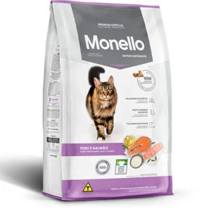 هذا طعام جاف للقطط المعقمة البالغة من علامة مونيلو (Monello) بنكه