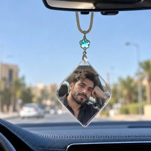 قلادة سيارة كريستال مخصصة بصورتك – وجهين | ذكرى مميزة بتصميم أنيق